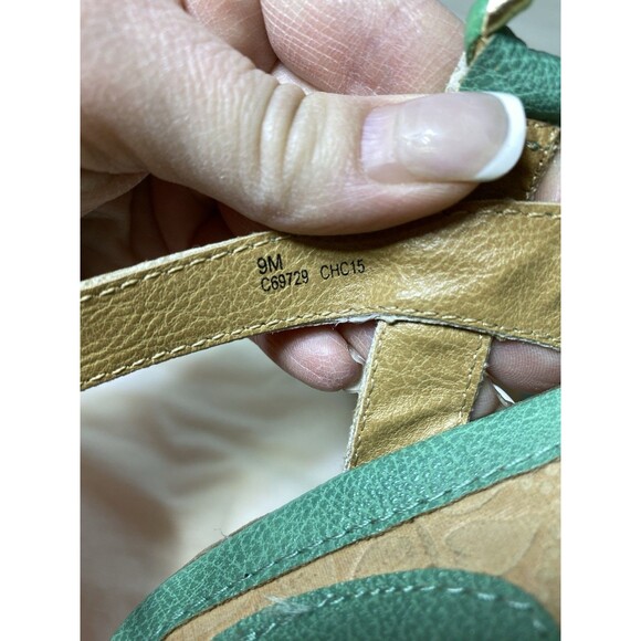 BOC Born Concept Womens 9M Thong Slingback Sandal Teal Leather Gold Metallic - Picture 5 of 7